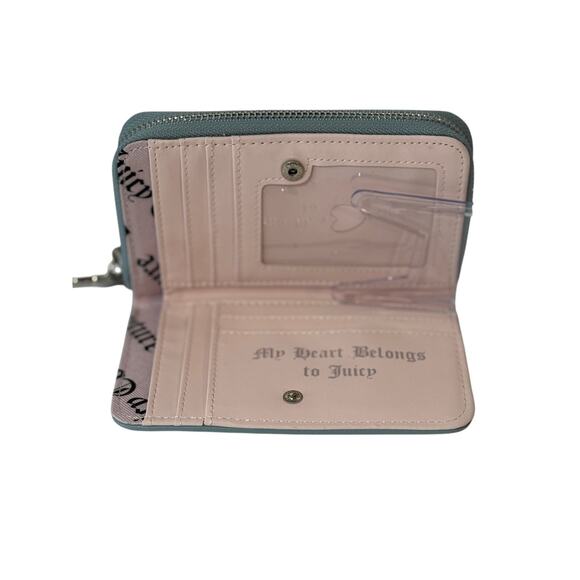 Juicy Couture Wallet Denim Rhinestone JC Zip Around "Heart Belongs" Interior - Picture 3 of 7